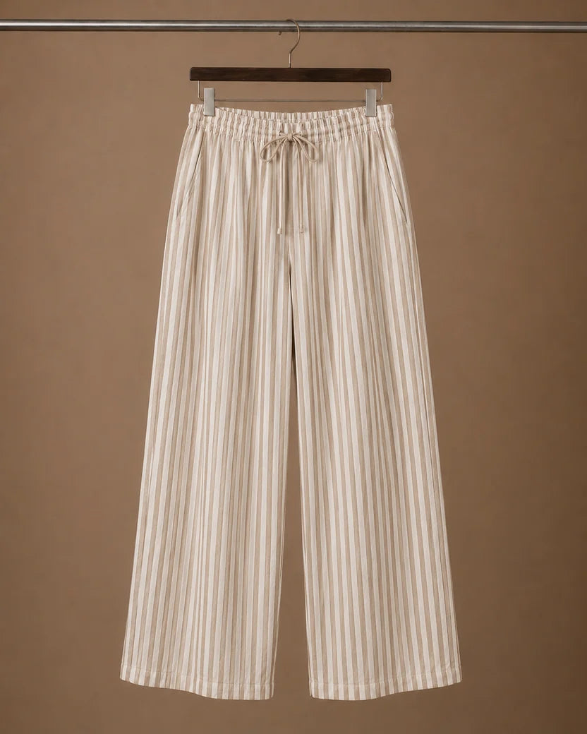 Vertical‑Stripe Drawstring Wide‑Leg Pants