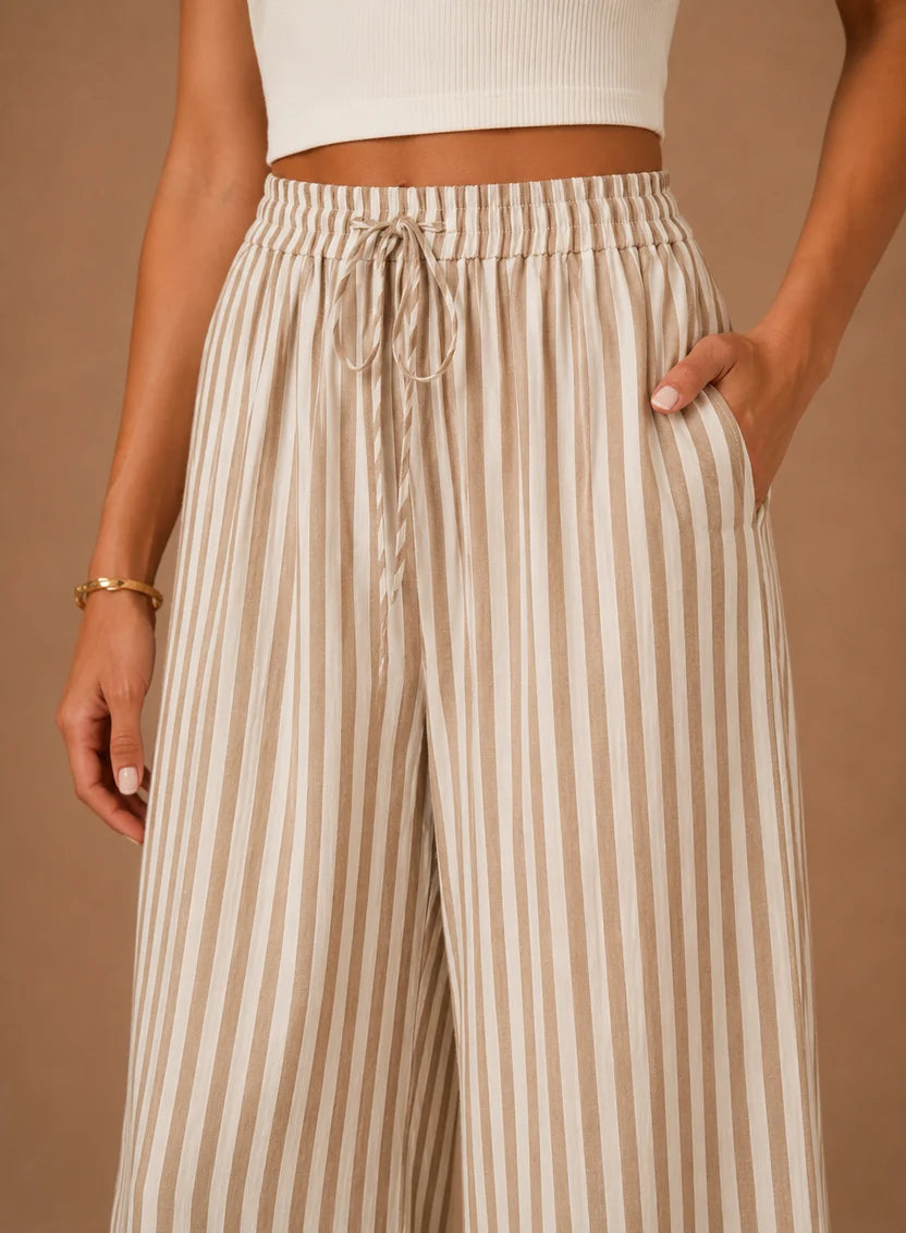Vertical‑Stripe Drawstring Wide‑Leg Pants
