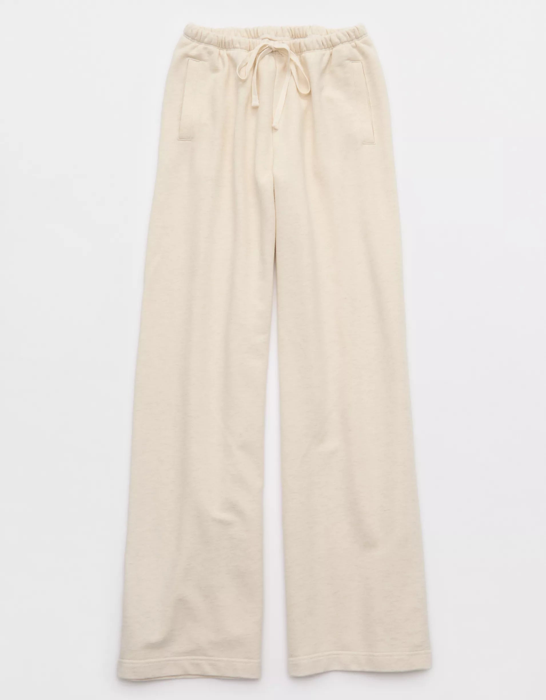 Oatmeal-colored drawstring knit wide-leg casual trousers