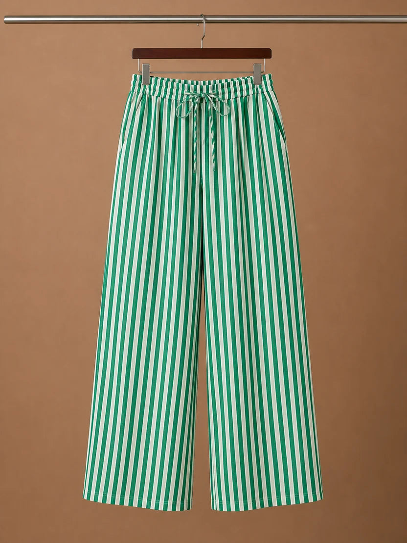 Vertical‑Stripe Drawstring Wide‑Leg Pants