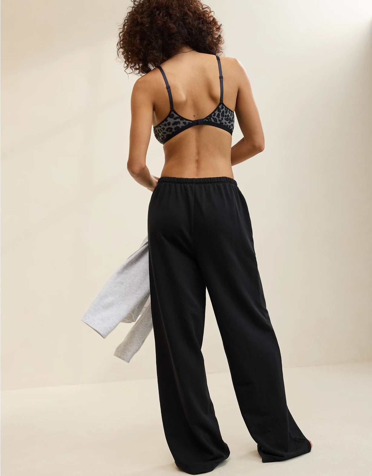 Black Drawstring Knit Wide‑Leg Pants