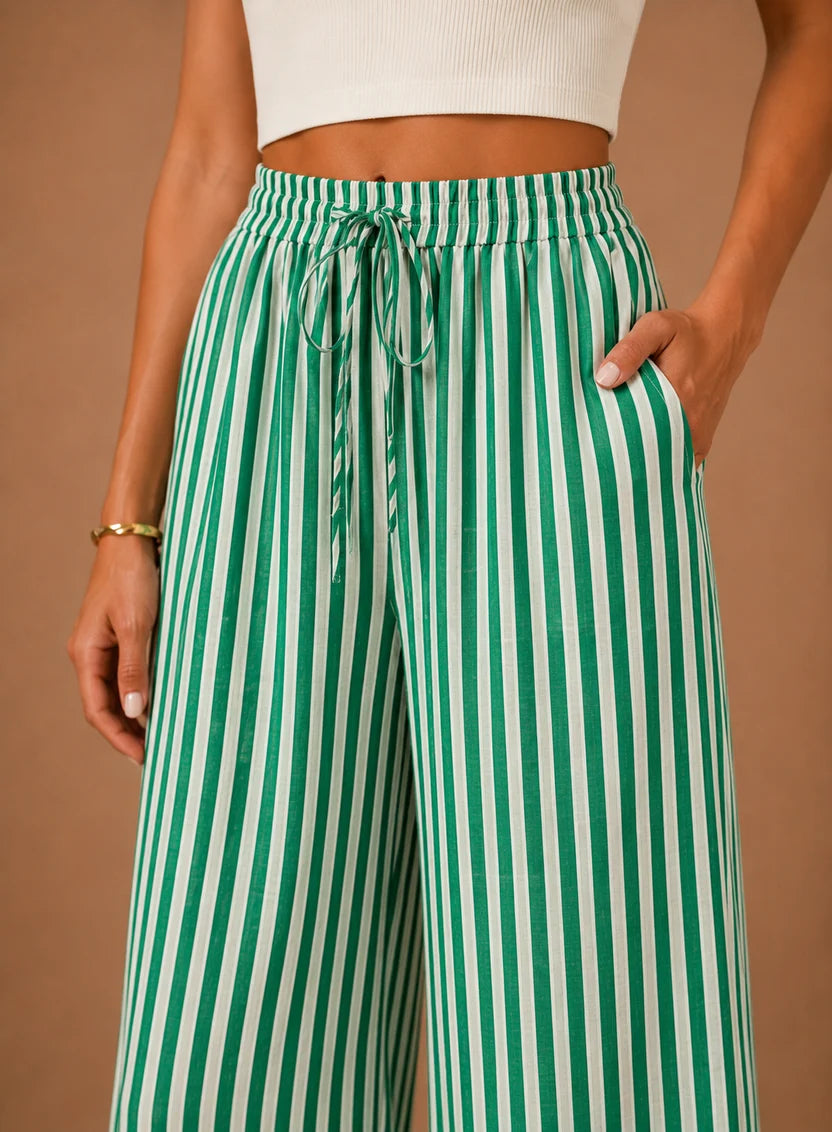 Vertical‑Stripe Drawstring Wide‑Leg Pants