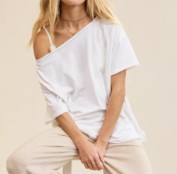 White Off‑the‑Shoulder Short‑Sleeve T‑Shirt