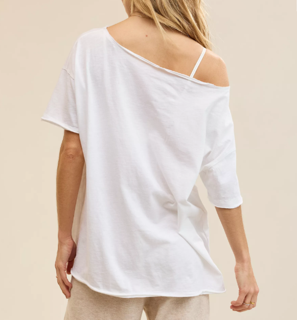 White Off‑the‑Shoulder Short‑Sleeve T‑Shirt