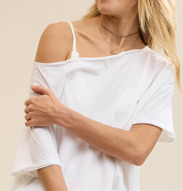 White Off‑the‑Shoulder Short‑Sleeve T‑Shirt