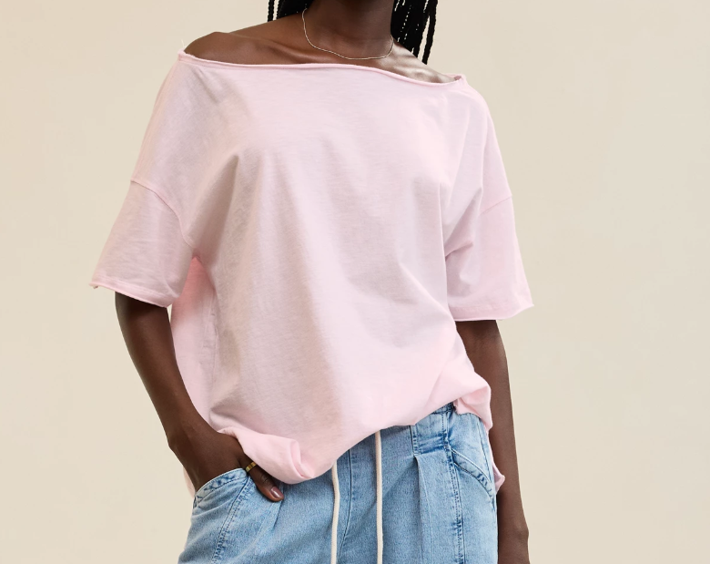 White Off‑the‑Shoulder Short‑Sleeve T‑Shirt