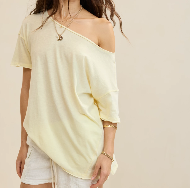 White Off‑the‑Shoulder Short‑Sleeve T‑Shirt