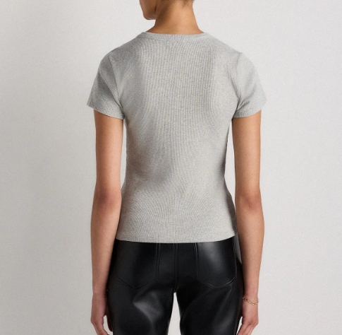 Heather Grey Ribbed Button‑Front Short‑Sleeve Top